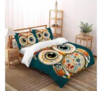 SHOVERKD 3D Printed Owl Colorful Feather Flower Duvet Cover Wildlife Forest Animal Bedding Set 3Pcs Luxury Microfiber with Pillowcases,Hidden Zipper for Kid Teens King（220x240cm） Room Decor