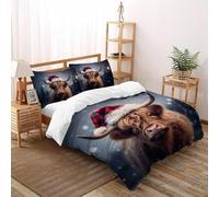 SHOVERKD 3D Printed Plaid Hat Highland Cow Duvet Cover Wildlife Land Animal Bedding Set 3Pcs Luxury Microfiber with Pillowcases,Hidden Zipper for Teens and Adults Double(200x200cm) Room Decor