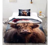 SHOVERKD 3D Printed Plaid Hat Highland Cow Quilt Cover Wildlife Land Animal Bedding Set 2Pcs Soft Microfiber with Pillowcases,Hidden Zipper for Kid Teens Single(135x200cm) Room Decor
