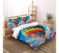SHOVERKD 3D Printed Rainbow Balloon Bliss Quilt Cover Vehicle Bedding Set 3Pcs Luxury Microfiber with Pillowcases,Hidden Zipper for Teens And Adults King（220x240cm） Room Decor