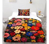 SHOVERKD 3D Printed Rainbow Flower Field Symphony Quilt Cover Plant Flower Bedding Set 2 Pieces Soft Microfiber with Pillowcases,Hidden Zipper for Kid Teens Single（135x200cm） Room Decor