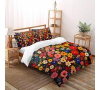 SHOVERKD 3D Printed Rainbow Flower Field Symphony Quilt Cover Plant Flower Bedding Set 3Pcs Soft Microfiber with Pillowcases,Hidden Zipper for Boys And Girls King（220x240cm） Room Decor