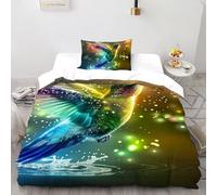 SHOVERKD 3D Printed Rainbow Hummingbird Magic Quilt Cover Wildlife Forest Animal Bedding Set 2Pcs Soft Microfiber with Pillowcases,Hidden Zipper for Boys And Girls Single（135x200cm） Room Decor