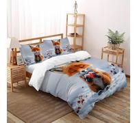 SHOVERKD 3D Printed Red Heart Snow Fox Duvet Cover Wildlife Forest Animal Bedding Set 3Pcs Luxury Microfiber with Pillowcases,Hidden Zipper for Kid Teens Super King（260x220cm） Room Decor