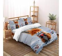 SHOVERKD 3D Printed Red Heart Snow Fox Quilt Cover Wildlife Forest Animal Bedding Set 3Pcs Soft Microfiber with Pillowcases,Hidden Zipper for Boys and Girls King（220x240cm） Room Decor