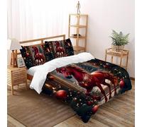 SHOVERKD 3D Printed Red Horse Christmas Duvet Cover Wildlife Land Animal Bedding Set 3Pcs Soft Microfiber with Pillowcases,Hidden Zipper for Kid Teens Double（200x200cm） Modern Home Decor