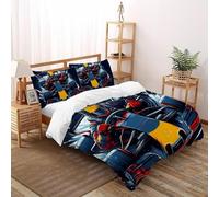 SHOVERKD 3D Printed Red Racing Car Bull Duvet Cover Vehicle Bedding Set 3 Pieces Luxury Microfiber with Pillowcases,Hidden Zipper for Kid Teens Double(200x200cm) Room Decor