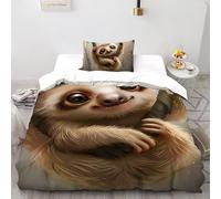 SHOVERKD 3D Printed Sanctuary Serenity Sloth Quilt Cover Cute Animal Bedding Set 2Pcs Luxury Microfiber with Pillowcases,Hidden Zipper for Kid Teens Single(135x200cm) Modern Home Decor