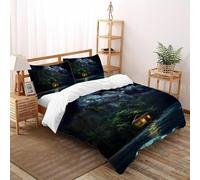 SHOVERKD 3D Printed Seaside Cabin Storm Duvet Cover Bedding Set 3Pcs Soft Microfiber with Pillowcases,Hidden Zipper for Boys And Girls Double（200x200cm） Room Decor