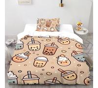 SHOVERKD 3D Printed Smiling Boba Cup Quilt Cover Bedding Set 2 Pieces Luxury Microfiber with Pillowcases,Hidden Zipper for Boys And Girls Single（135x200cm） Room Decor