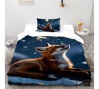 SHOVERKD 3D Printed Snow Moon Fox Duvet Cover Wildlife Forest Animal Bedding Set 2Pcs Luxury Microfiber with Pillowcases,Hidden Zipper for Kid Teens Single（135x200cm） Room Decor