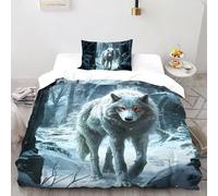 SHOVERKD 3D Printed Snow Red Eye Wolf Duvet Cover Wildlife Forest Animal Bedding Set 2Pcs Soft Microfiber with Pillowcases,Hidden Zipper for Junior Collection Single（135x200cm） Room Decor