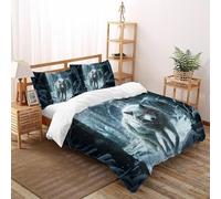 SHOVERKD 3D Printed Snow Red Eye Wolf Quilt Cover Wildlife Forest Animal Bedding Set 3 Pieces Luxury Microfiber with Pillowcases,Hidden Zipper for Boys and Girls Double（200x200cm） Room Decor