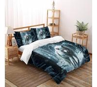 SHOVERKD 3D Printed Snow Red Eye Wolf Quilt Cover Wildlife Forest Animal Bedding Set 3Pcs Luxury Microfiber with Pillowcases,Hidden Zipper for Teens and Adults King(220x240cm) Room Decor