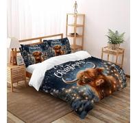 SHOVERKD 3D Printed Snowy Christmas Highland Cow Duvet Cover Wildlife Land Animal Bedding Set 3Pcs Luxury Microfiber with Pillowcases,Hidden Zipper for Boys and Girls King(220x240cm) Room Decor