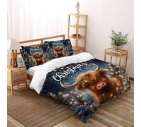 SHOVERKD 3D Printed Snowy Christmas Highland Cow Quilt Cover Wildlife Land Animal Bedding Set 3 Pieces Luxury Microfiber with Pillowcases,Hidden Zipper for Kid Teens Double（200x200cm） Room Decor