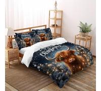 SHOVERKD 3D Printed Snowy Christmas Highland Cow Quilt Cover Wildlife Land Animal Bedding Set 3 Pieces Luxury Microfiber with Pillowcases,Hidden Zipper for Kid Teens Super King(260x220cm) Room Decor
