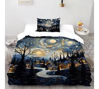SHOVERKD 3D Printed Snowy Path Starry Home Duvet Cover Bedding Set 2Pcs Luxury Microfiber with Pillowcases,Hidden Zipper for Boys and Girls Single(135x200cm) Room Decor