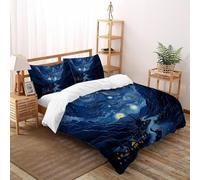 SHOVERKD 3D Printed Starry Valley Stream Homes Duvet Cover Bedding Set 3Pcs Soft Microfiber with Pillowcases,Hidden Zipper for Junior Collection King（220x240cm） Room Decor