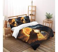 SHOVERKD 3D Printed Sun Moon Howling Wolf Duvet Cover Wildlife Forest Animal Bedding Set 3Pcs Luxury Microfiber with Pillowcases,Hidden Zipper for Kid Teens King（220x240cm） Idea