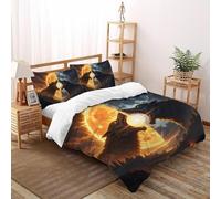 SHOVERKD 3D Printed Sun Moon Howling Wolf Duvet Cover Wildlife Forest Animal Bedding Set 3Pcs Luxury Microfiber with Pillowcases,Hidden Zipper for Junior Collection Double（200x200cm） Room Decor