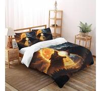 SHOVERKD 3D Printed Sun Moon Howling Wolf Duvet Cover Wildlife Forest Animal Bedding Set 3Pcs Luxury Microfiber with Pillowcases,Hidden Zipper for Kid Teens Super King（260x220cm） Room Decor