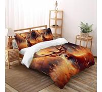 SHOVERKD 3D Printed Sunlit Horned Stag Meadow Duvet Cover Wildlife Land Animal Bedding Set 3Pcs Soft Microfiber with Pillowcases,Hidden Zipper for Kid Teens Super King(260x220cm) Room Decor