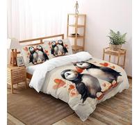 SHOVERKD 3D Printed Sweet Puffin Kiss Romance Quilt Cover Wildlife Forest Animal Bedding Set 3Pcs Luxury Microfiber with Pillowcases,Hidden Zipper for Kid Teens King（220x240cm） Modern Home Decor