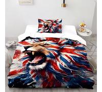 SHOVERKD 3D Printed Union Jack Lion Duvet Cover Wild Land Animal Bedding Set 2Pcs Luxury Microfiber with Pillowcases,Hidden Zipper for Kid Teens Single（135x200cm） Room Decor