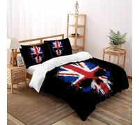 SHOVERKD 3D Printed Union Jack Skull Art Quilt Cover Halloween Festival Bedding Set 3Pcs Soft Microfiber with Pillowcases,Hidden Zipper for Junior Collection King（220x240cm） Room Decor