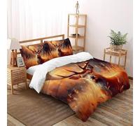 SHOVERKD 3D Printed Woodland Glow Golden Stag Duvet Cover Wildlife Forest Animal Bedding Set 3Pcs Luxury Microfiber with Pillowcases,Hidden Zipper for Teens and Adults King(220x240cm) Room Decor