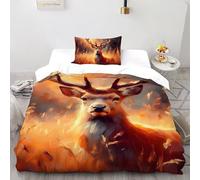 SHOVERKD 3D Printed Woodland Glow Golden Stag Quilt Cover Wildlife Forest Animal Bedding Set 2 Pieces Soft Microfiber with Pillowcases,Hidden Zipper for Boys and Girls Single(135x200cm) Room Decor
