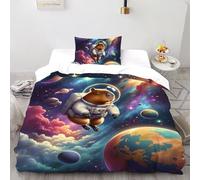 SHOVERKD Astronaut Capybara Adventure Bedding Set Digital Printe Cute Animal Theme Duvet Cover Set 2 Pcs Microfiber Comforter Cover for All Seasons with Pillowcase Single（135x200cm）