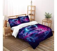 SHOVERKD Astronaut Neon Glow Bedding Set 3D Digital Printing Starry Sky Themes Duvet Cover Set Microfiber Quilt Cover 3 Pieces for Boys & Girls with Pillowcase Double（200x200cm）