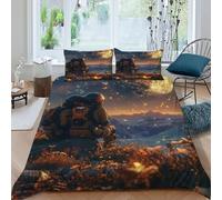 SHOVERKD Astronauts Moon Bedding Set 3D Design Starry Sky Themes Duvet Cover Set Chic Breathable Comforter Cover Suitable for Family,couple,children Pillowcase King（220x240cm）