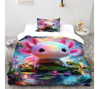 SHOVERKD Axolotl Fantasy Bedding Set 3D Design Animal Theme Wildlife Duvet Cover Set Microfiber Quilt Cover Universal for All Seasons with Pillowcase Single（135x200cm）