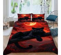 SHOVERKD Black Panther Red Bedding Set 3D Design Animal Themes Wildlife Duvet Cover Set Microfiber Quilt Cover Suitable for Family,couple,children with Pillow King(220x240cm)