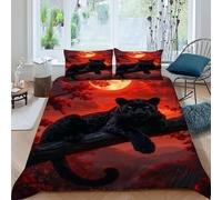 SHOVERKD Black Panther Red Bedding Set 3D Digital Printing Animal Themes Wildlife Duvet Cover Set Chic Breathable Comforter Cover Universal for All Seasons with Pillow King(220x240cm)