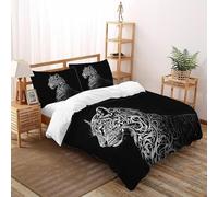 SHOVERKD Black White Curly Tiger Bedding Set 3D Printed Wildlife Land Animal Theme Duvet Cover Set 3 Pieces Microfiber Quilt Cover Suitable for All Seasons with Pillowcase King（220x240cm）