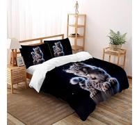 SHOVERKD Blue Eye Spotted Leopard Cub Bedding Set 3D Printed Wildlife Land Animal Theme Duvet Cover Set 3 Pieces Microfiber Comforter Cover for All Seasons with Pillowcase King（220x240cm）