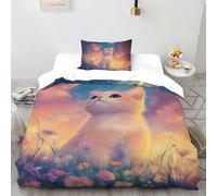 SHOVERKD Blue Eye White Cat Bedding Set Digital Printe Cute Animal Theme Duvet Cover Set 2 Pcs Microfiber Comforter Cover for Boys & Girls with Pillowcase Single(135x200cm)
