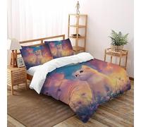 SHOVERKD Blue Eye White Cat Bedding Set Digital Printe Cute Animal Theme Duvet Cover Set 3 Pcs Microfiber Quilt Cover Suitable for Boys & Girls with Pillowcase Double(200x200cm)