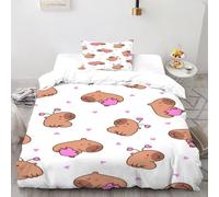 SHOVERKD Capybara Bedding Set 2 Pieces Theme Bedspread Cute Animals Duvet Cover Set Microfiber Quilt Cover Suitable for Family,couple,children with Pillow Single（135x200cm）