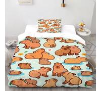 SHOVERKD Capybara Bedding Set 3D Design Animal Print Duvet Cover Set 2 Pieces Microfiber Quilt Cover Suitable for Family,couple,children with Pillowcase Single（135x200cm）