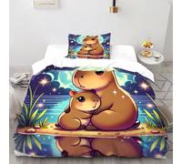 SHOVERKD Capybara Bedding Set Theme Bedspread Animal Print Duvet Cover Set Microfiber Comforter Cover Universal for All Seasons with Pillowcase Single（135x200cm）