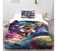 SHOVERKD Capybara Space Bedding Set 2 Pieces 3D Digital Printing Animal Themes Wildlife Duvet Cover Set Chic Breathable Comforter Cover Girl Woman with Pillowcase Single（135x200cm）