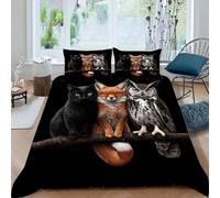 SHOVERKD Cat Owl Bedding Set 3D Digital Printing Animal Themes Wildlife Duvet Cover Set Pillowcase Microfiber Quilt Cover Suitable for Family,couple,children King（220x240cm）
