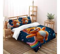 SHOVERKD Cat Rainbow Bedding Set 3D Design Animal Themes Duvet Cover Set Microfiber Quilt Cover Universal for All Seasons with Pillowcase Double（200x200cm）