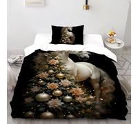 SHOVERKD Christmas Tree White Horse Bedding Set 3D Printed Wildlife Land Animal Theme Duvet Cover Set 2 Pcs Microfiber Quilt Cover Suitable for Boys & Girls with Pillowcase Single（135x200cm）