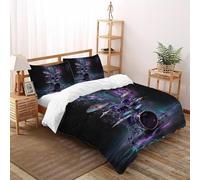 SHOVERKD Cosmic Violet Drum Set Bedding Set 3D Printed Music Theme Duvet Cover Set 3 Pcs Microfiber Comforter Cover for Family,couple,children with Pillow Super King(260x220cm)